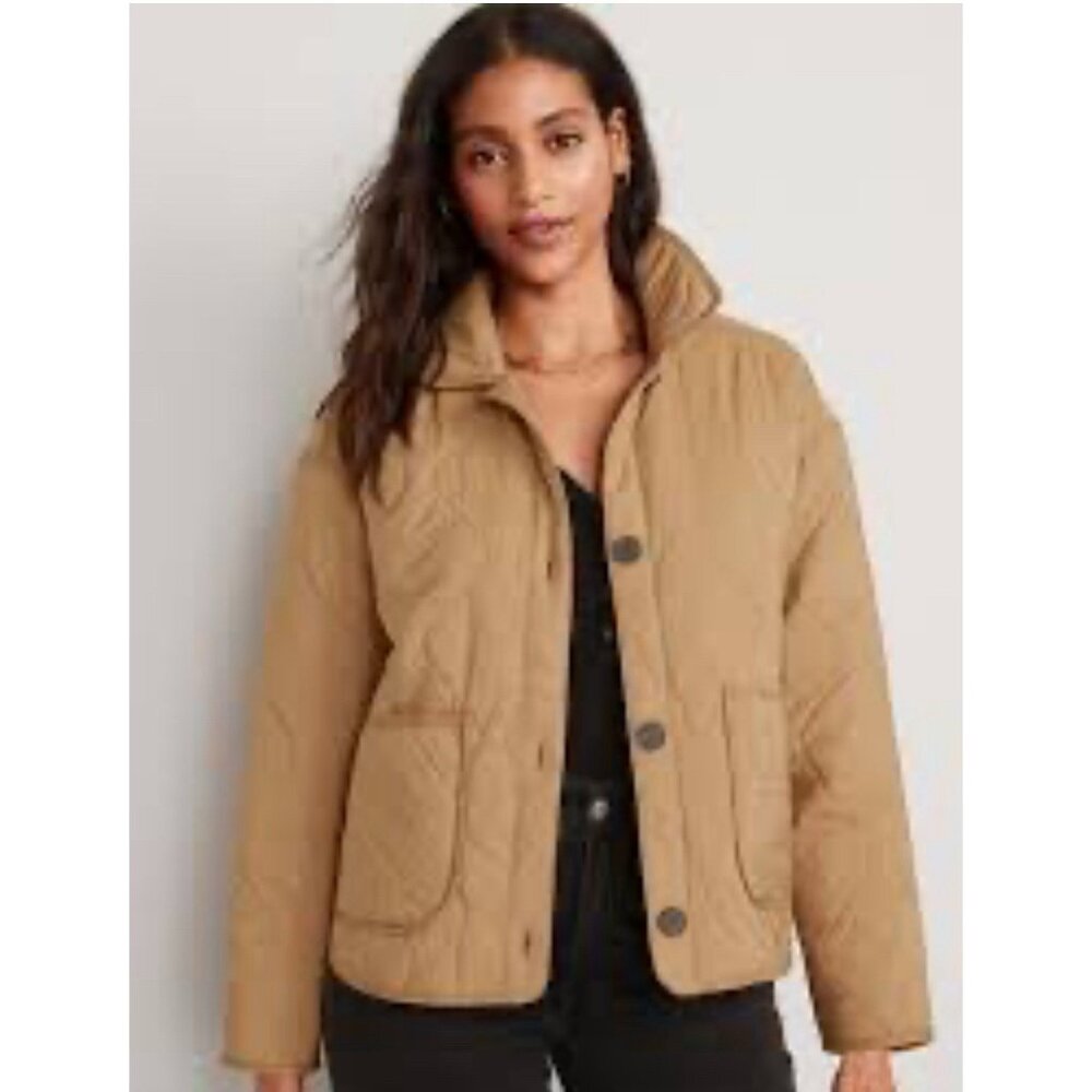 Old Navy Quilted Puffer Jacket in Light Brown/Tan